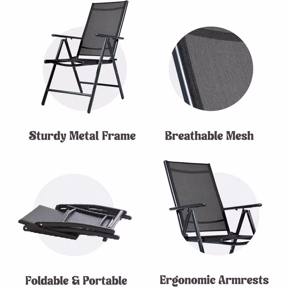 NESTLUNE 7-Position Adjustable High Backrest Camping and Garden Chair in Grey – 5