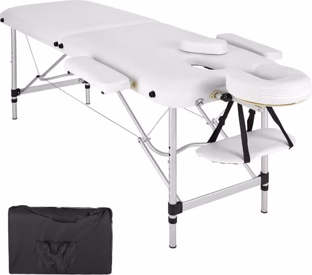 tectake Aluminium 2-Zone Massage Table with Padding Bag, White