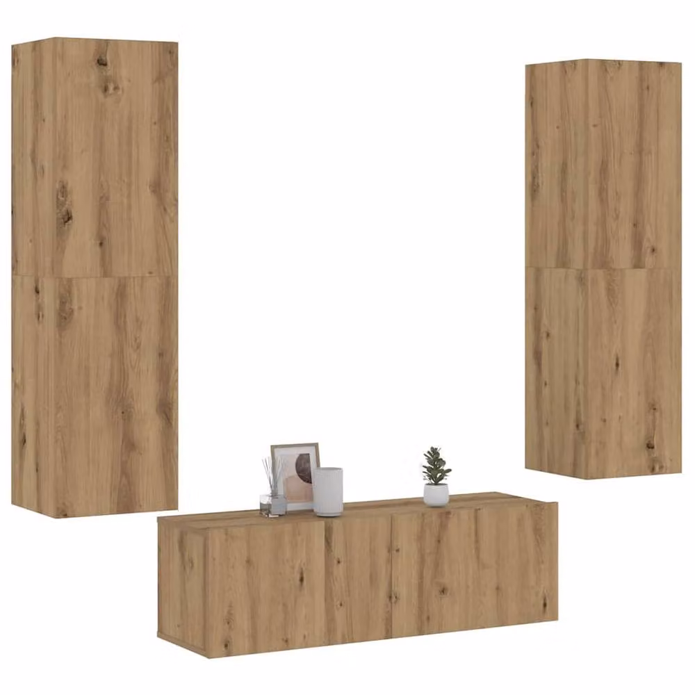 Berkfield Home Artisan Oak Wall Mounted TV Cabinet Set of 3 in Brown – 2