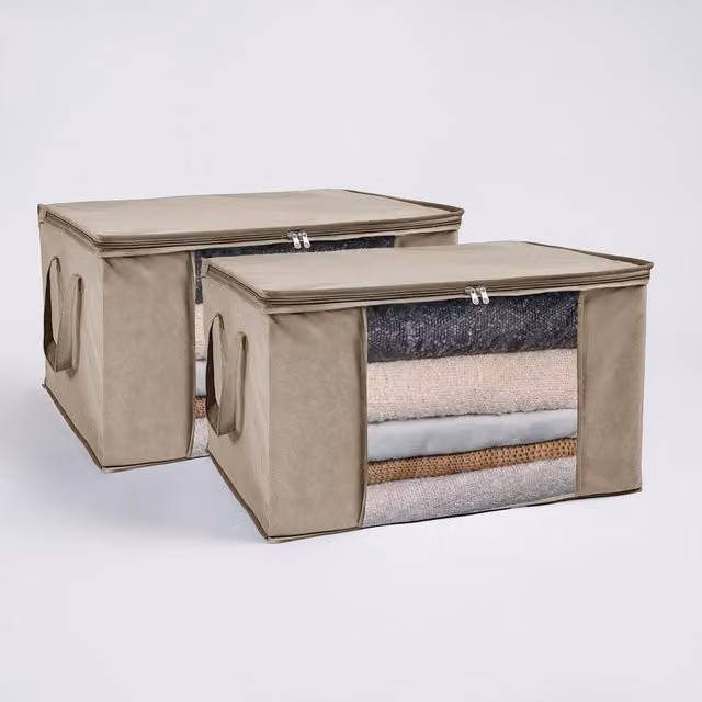 OHS Underbed Storage Bags in Sand, Beige and Transparent, Width: 60 cm