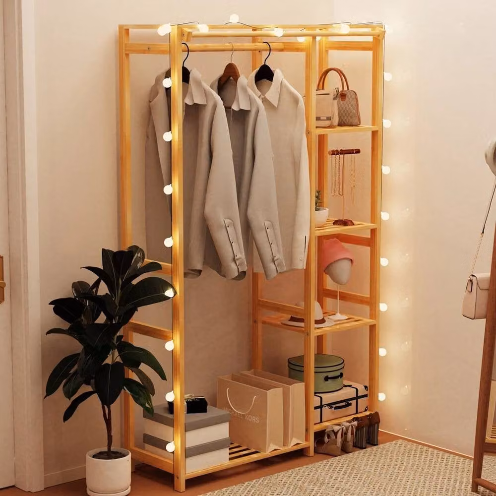 NESTLUNE Bamboo Garment Rack and Coat Stand in Brown, W: 100 cm, D: 15 cm – 4
