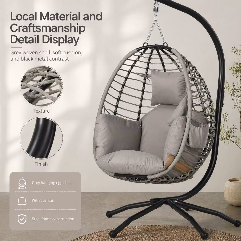 STILVORA Hanging Egg Chair with Cushion in Grey – 6