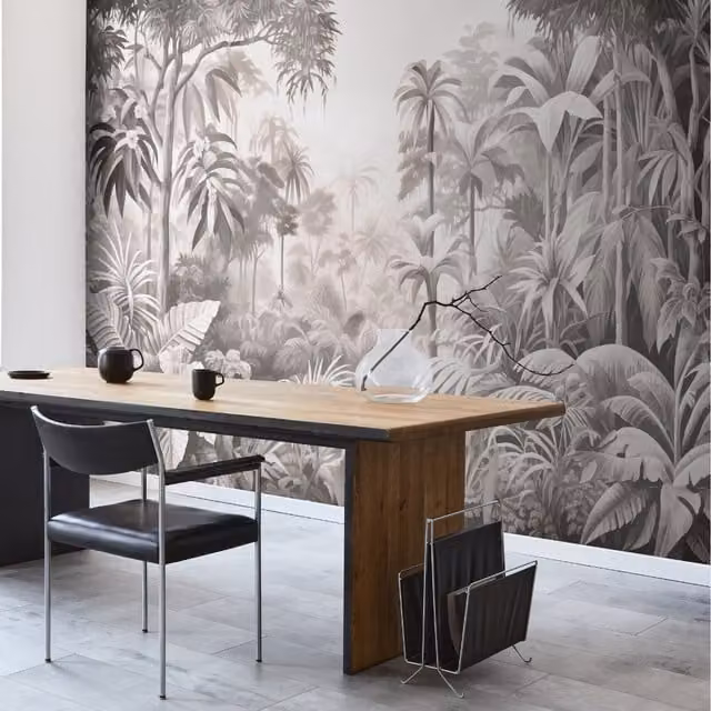 Origin Murals Jungle Trees Floral Wall Mural in Black and White, Large