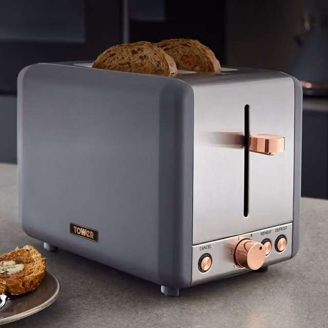 Tower Cavaletto 2 Slice Toaster, Grey