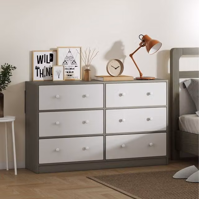 HOMCOM Wide Chest of Drawers with 6 Fabric Drawers and Steel Frame, White
