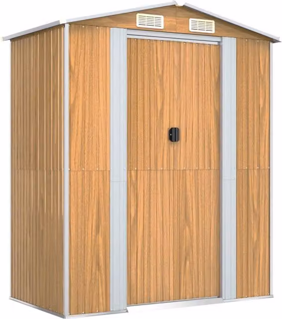Berkfield Home Garden Shed in Brown Galvanised Steel, W/D/H: 192 x 108 x 223 cm