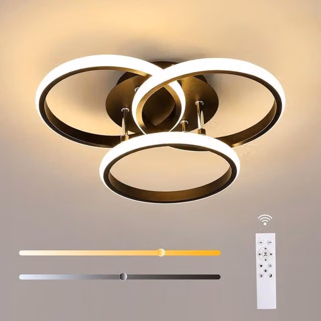Goeco 42W Dimmable LED Ceiling Light with 3 Rings in Black