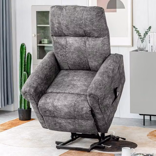 HomeTouch Faux Leather Power Lift Recliner Chair in Grey