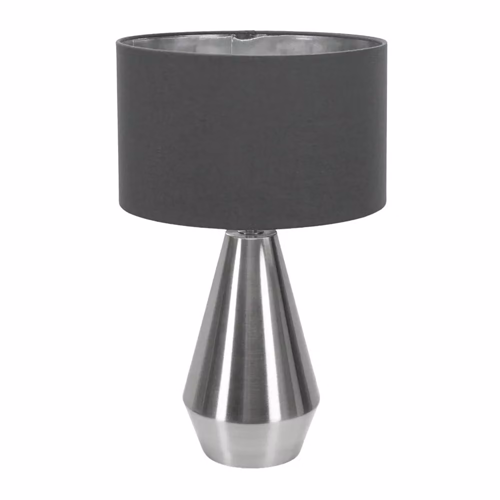 ValueLights Jax Dimmable Touch Table Lamp with Grey Fabric Drum and Chrome Inner Shade – 2