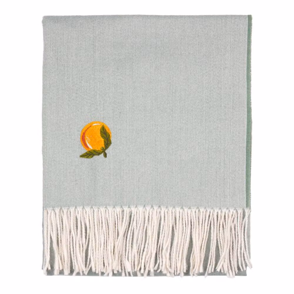 Furn Lightweight Knitted Floral Embroidered Throw with Fringes in Blue, W: 130 cm, D: 180 cm – 2