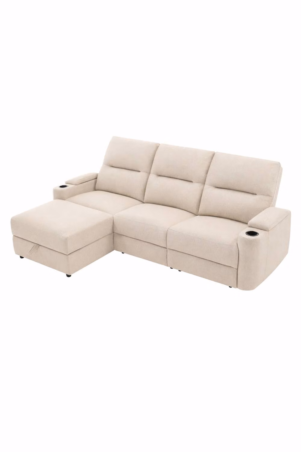 More4Homes Avery 3 Seater Electric Recliner Chaise Lounge Fabric Sofa in Beige with USB Charging and Cup Holders – 2