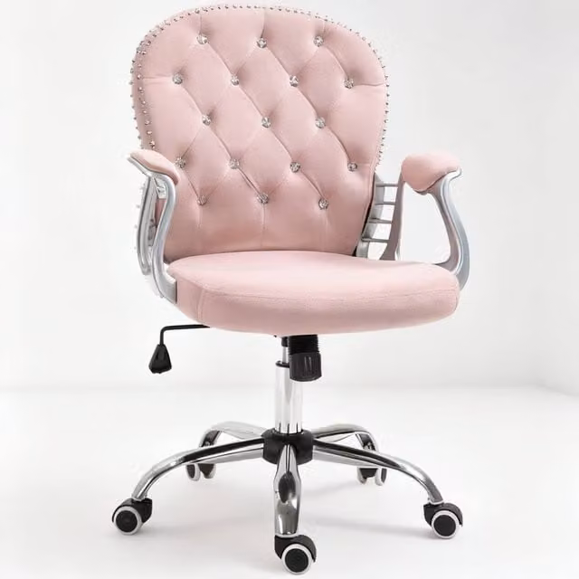 ERGOVEXA Pink Velvet Swivel Task Chair with Armrests and Castors, H 103 x W 60.5 x D 59.5 cm