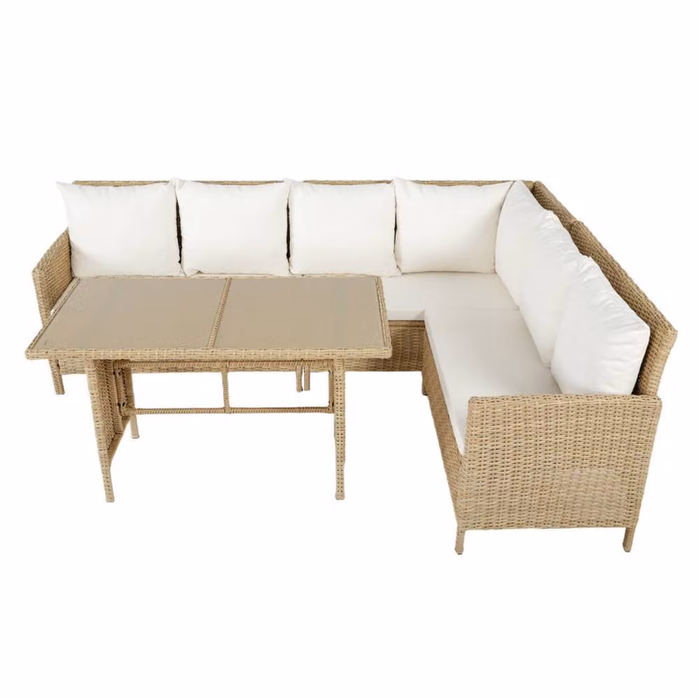 Home Garden Direct Alia Rattan Corner 6 Seater Sofa Dining Set with Glass Table in Natural Rattan – 2