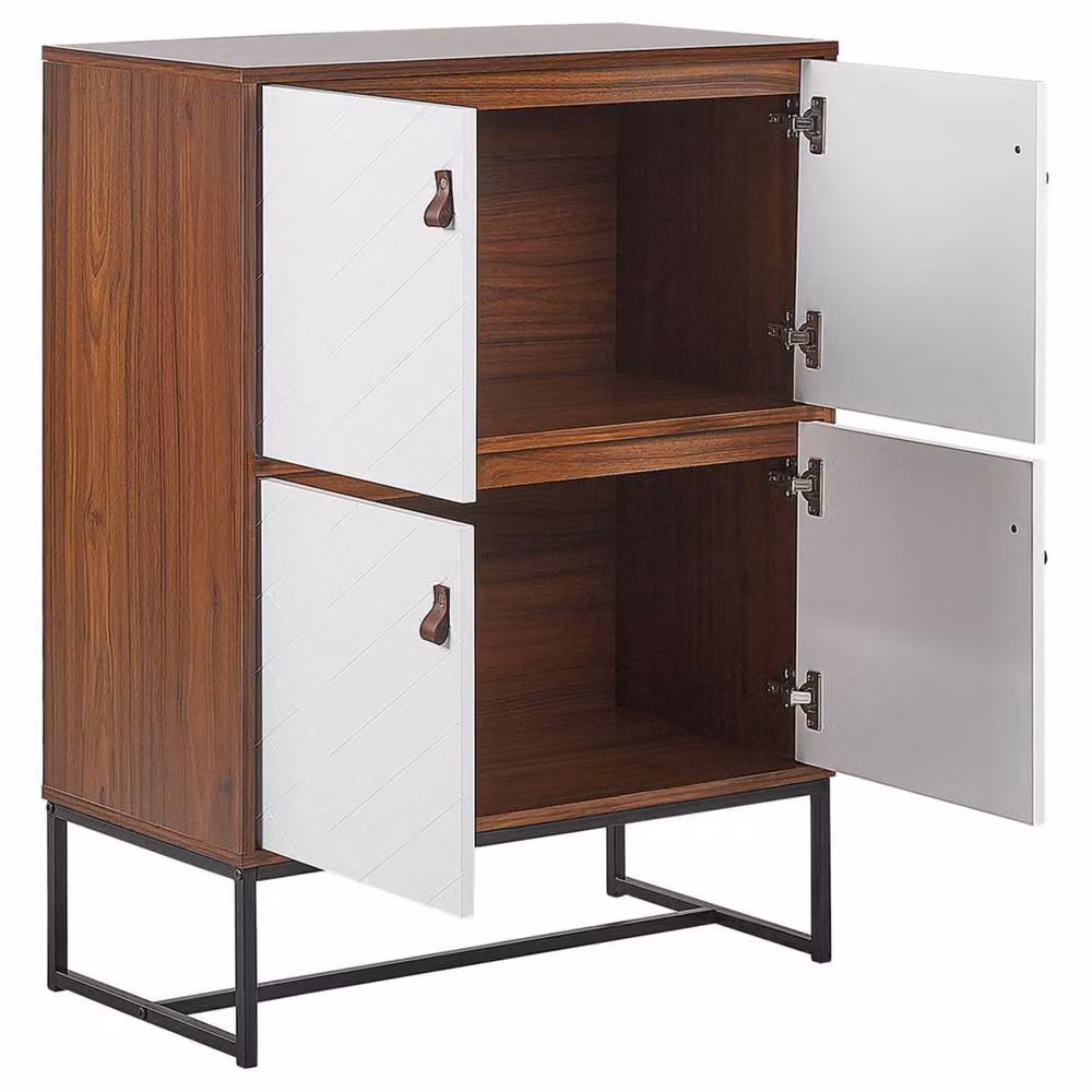 Wyld and Coco Modern Sideboard in Dark Wood and White Gloss with 4 Doors and 2 Compartments, W: 100 cm, H: 76 cm – 3