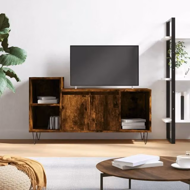 Berkfield Home Smoked Oak TV Cabinet in Brown, W/D/H: 100 x 35 x 55 cm