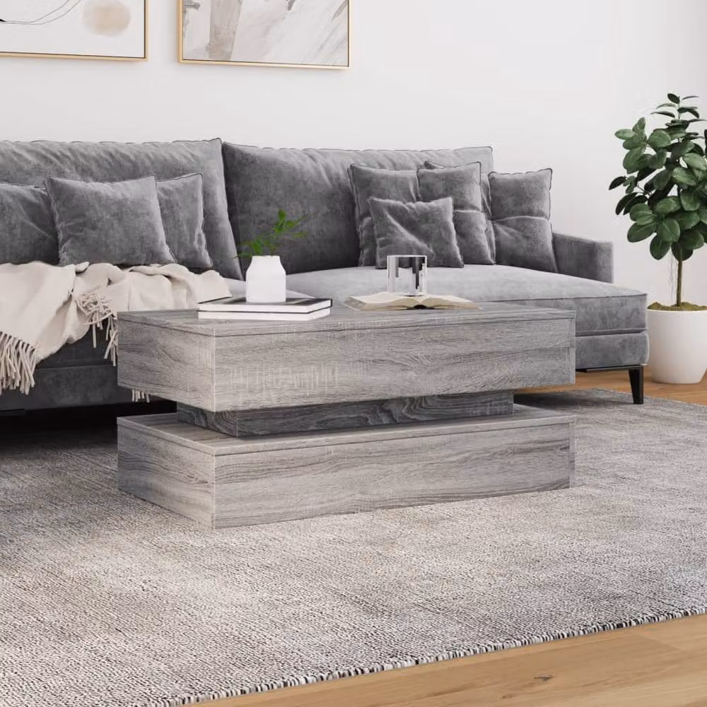 Berkfield Home Modern Coffee Table with LED Lights in Grey Sonoma, W/D/H: 90 x 50 x 40 cm – 2