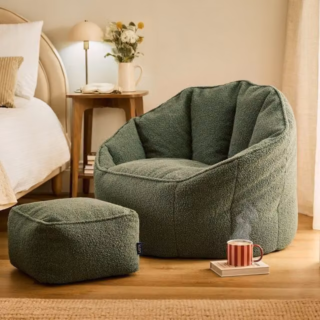 ICON Boucle Sirena Accent Chair and Footstool Bundle in Green – 1