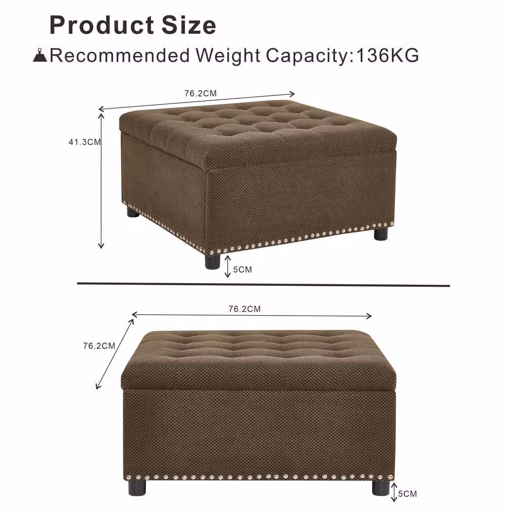 STILVORA Brown Fabric Storage Ottoman Stool with Hidden Storage and Wood Frame – 3