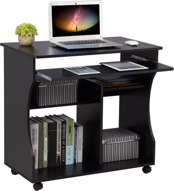 Yaheetech Modern Black MDF Computer Desk with Castors