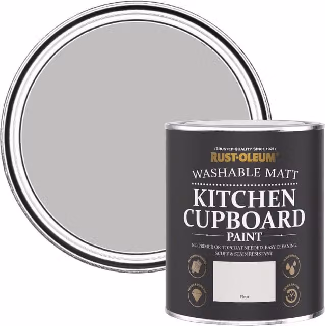Rust-Oleum Grey Matt Water-Based Kitchen Cupboard Paint, 750ml – 1