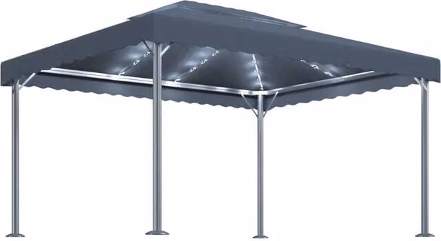 Berkfield Home Anthracite Aluminium Gazebo with LED String Lights, W: 400 cm, D: 300 cm