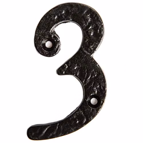 Hammer and Tongs Rustic Iron Number 3 Metal Numerals in Black, Pack of 2, Height: 7.5 cm – 3