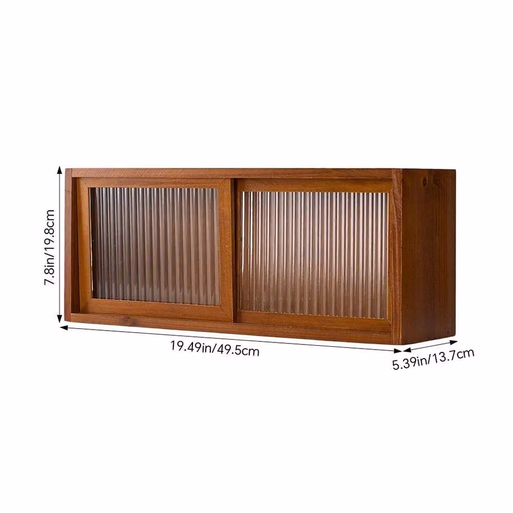 FORGEVIO Rustic Brown Pine Desktop Storage Cabinet with Glass Sliding Doors – 2