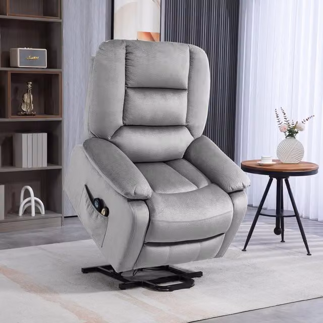 HOMCOM Grey Fabric Recliner Chair with Vibration Massage, Heat and Powered Lift Assist