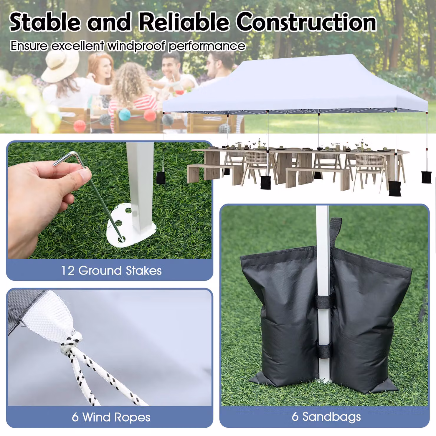 Costway White Pop-up Canopy Tent Gazebo with Carry Bag, W: 6 m, D: 3 m – 5