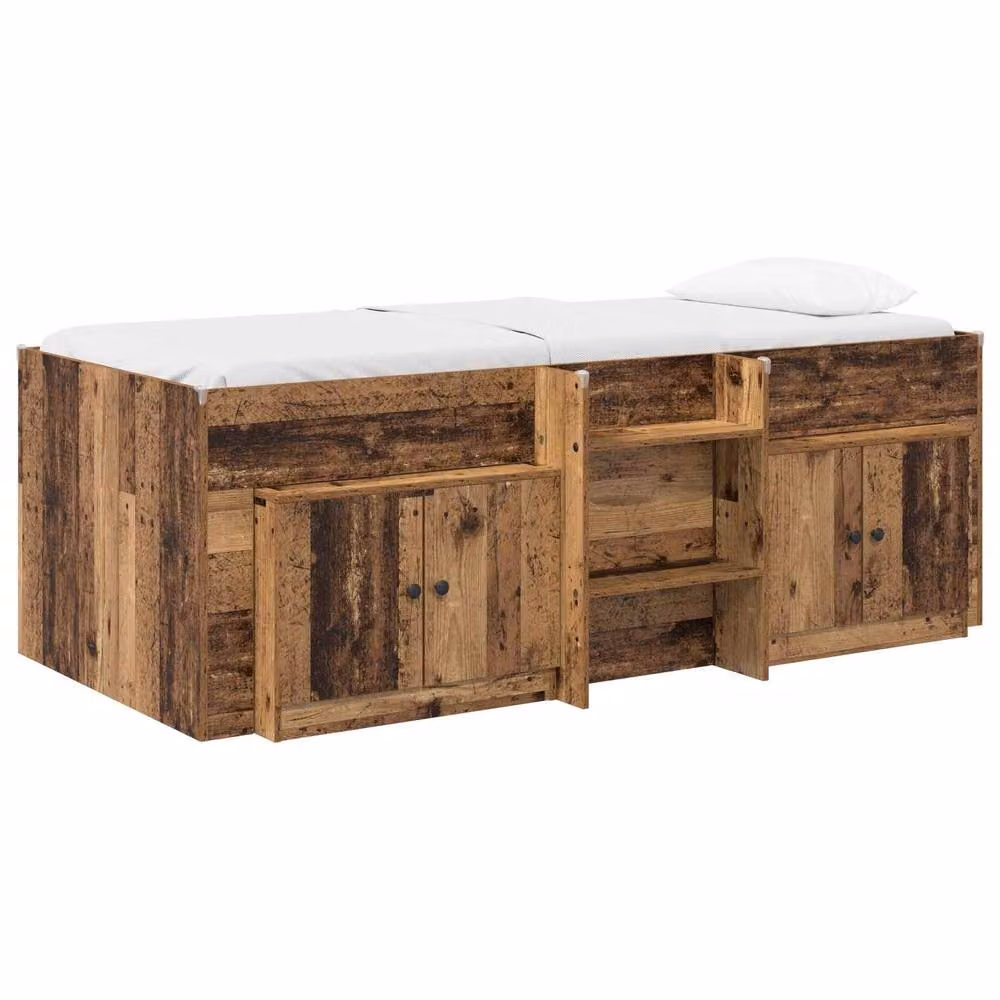 Berkfield Home Loft Bed Frame with Cabinet in Old Wood Brown, 3-Piece Engineered Wood Set – 2