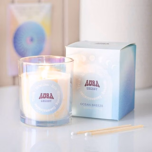Uniqueful Aura Energy Ocean Breeze Iridescent Multicolour Pillar and Votive Candle