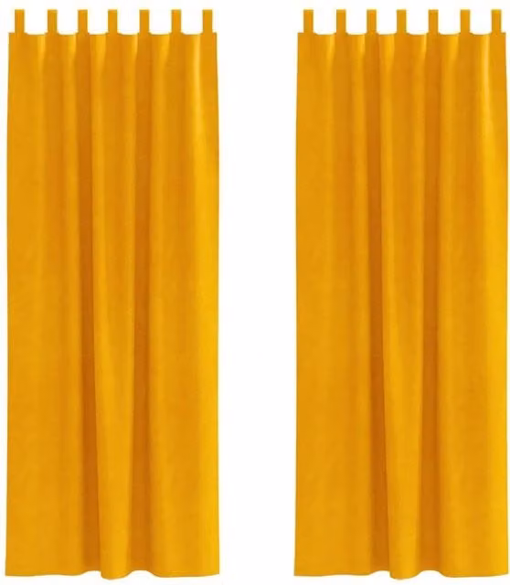 Berkfield Home Mustard Yellow Velvet Blackout Curtains with Hanging Loops, 2 Pack