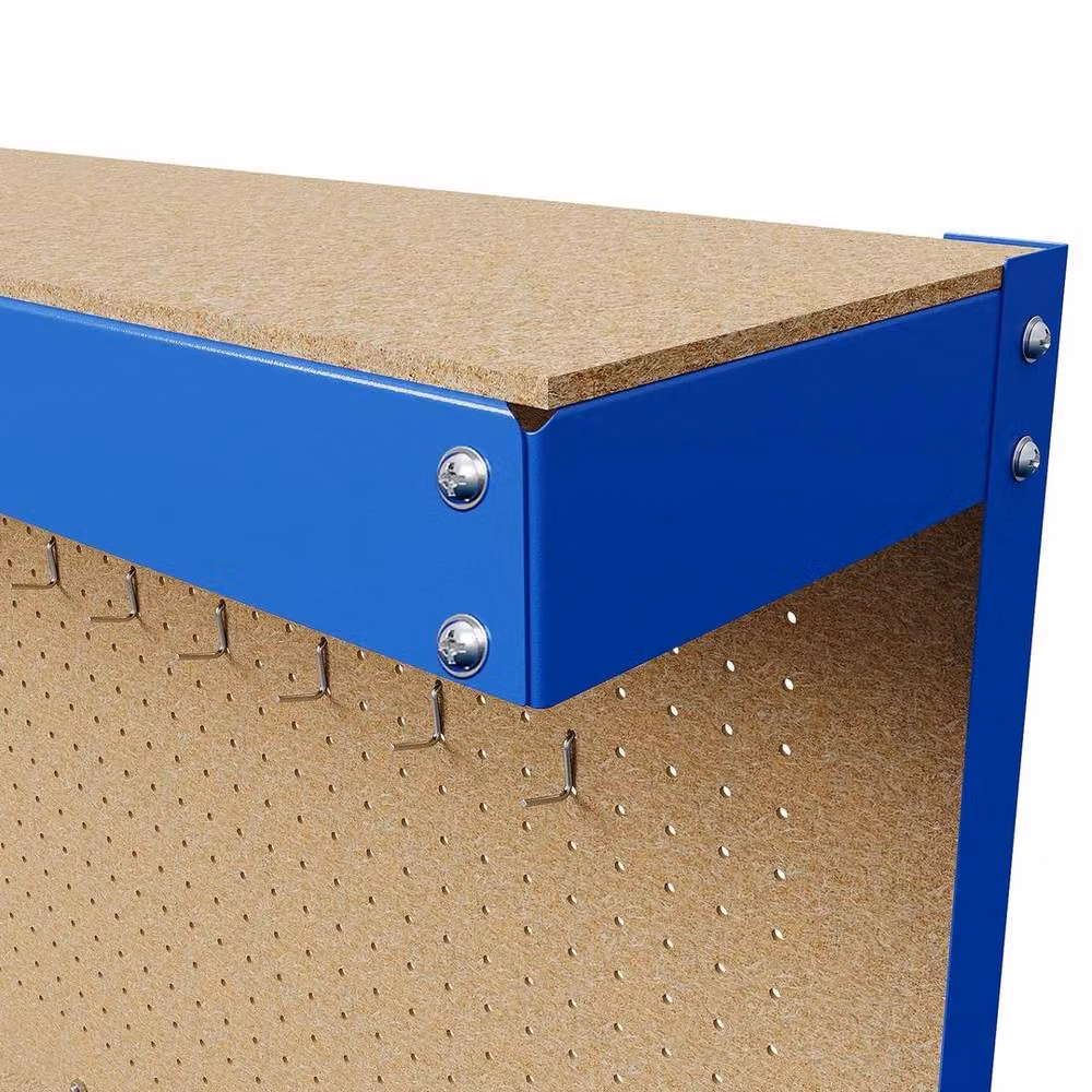 Hinsinc Blue and Black Steel Workbench with Pegboard for Garage and DIY, W/D/H: 1000 x 52 x 52 cm – 2