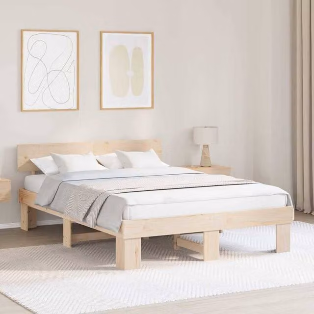 Berkfield Home Modern Solid Pine Wood Bed Frame with Headboard, Brown, W: 150 cm, L: 200 cm