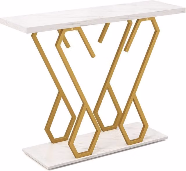 Costway Modern Faux Marble Console Table in White – 1