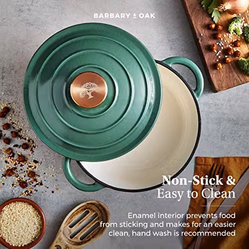 Barbary & Oak Enamelled Cast Iron Round Casserole Pan, Green, 20cm – 4
