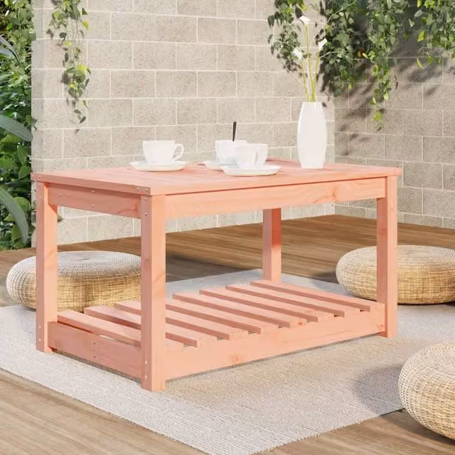 Berkfield Home Rectangular Garden Table in Beige Solid Wood, W/D/H: 82.5 x 50.5 x 45 cm