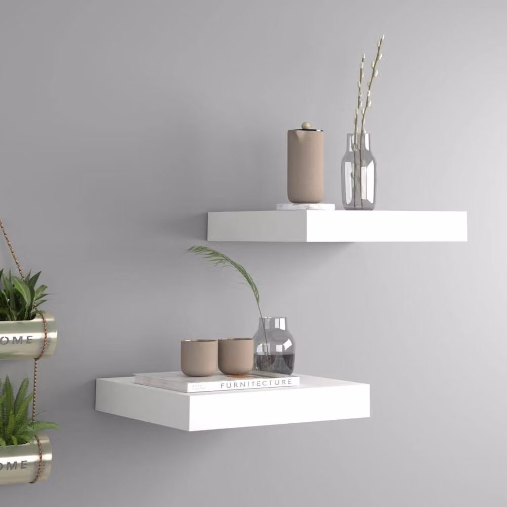 Berkfield Home White Floating Wall Shelves, 2 Pack, W/D/H: 23 x 23.5 x 2 cm – 2