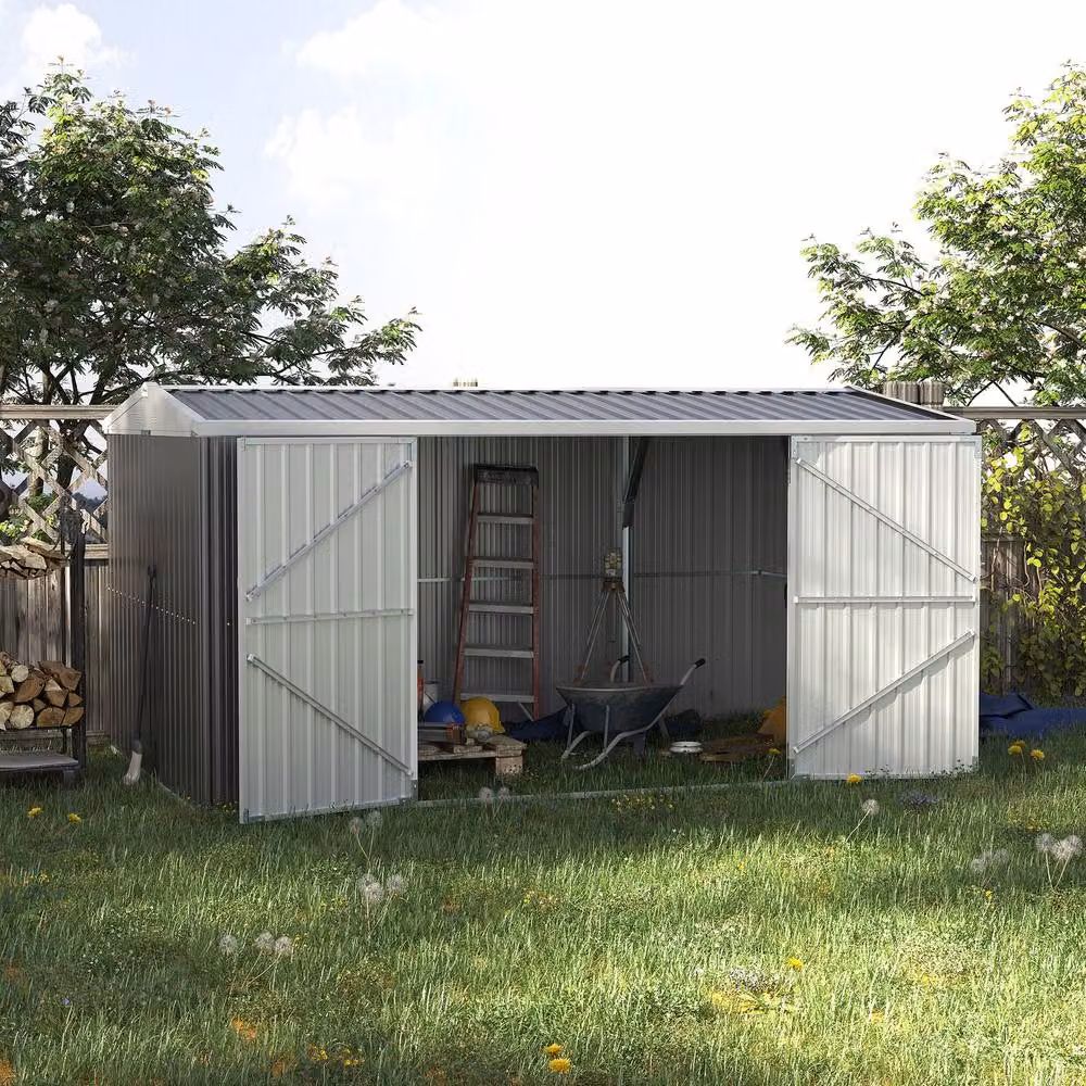 Rolipo Grey Metal Garden Shed with Lockable Door, W: 426.72 cm, D: 243.84 cm, H: 245.0 cm – 3