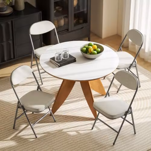 HOMCOM Set of 4 White Fabric Padded Folding Chairs with Metal Frame – 5