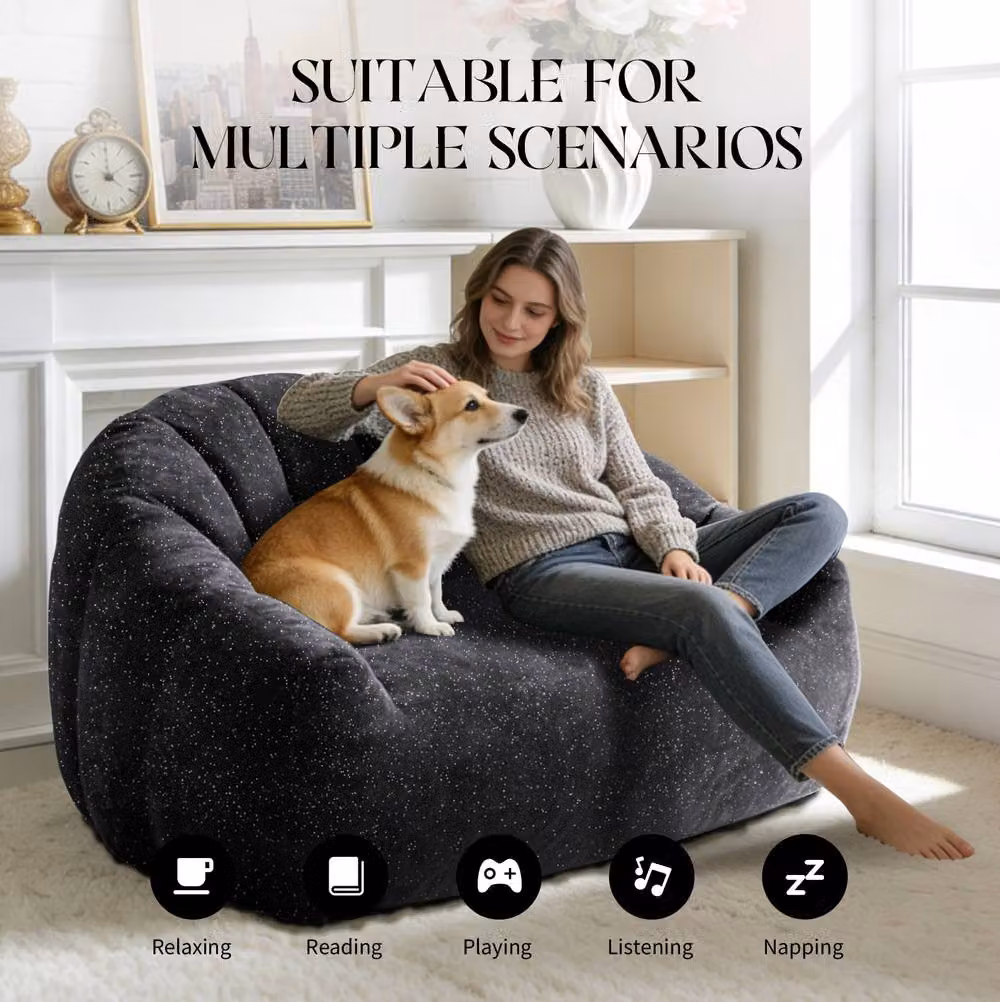 STILVORA 2 Seater Bean Bag Sofa with High Density Sponge in Black – 5
