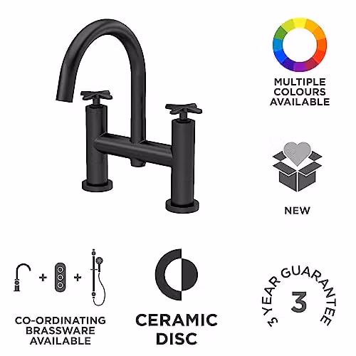 nuie CLX453 Aztec Modern Deck Mounted Bath Filler Tap, Matt Black – 3