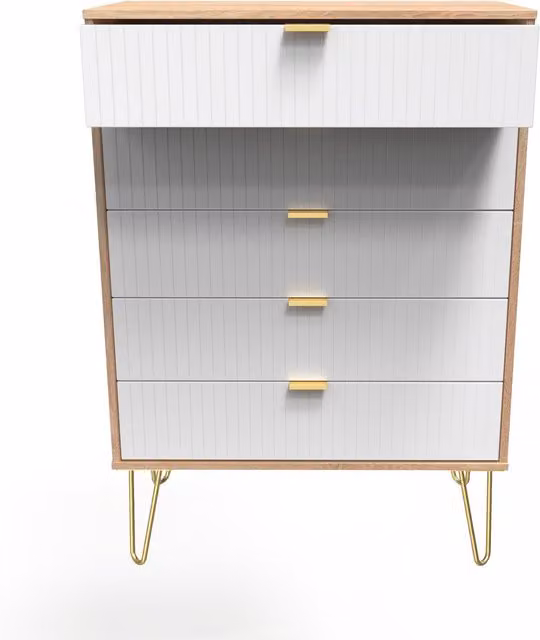 Ready Assembled 2 U Bexley 5 Drawer Chest in Natural with Gold Metal Accents – 1