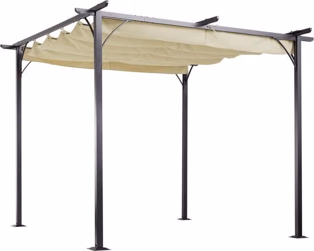 Outsunny Retractable Roof Garden Gazebo with Sides in Beige, W/D/H: 300 x 300 x 230 cm – 1