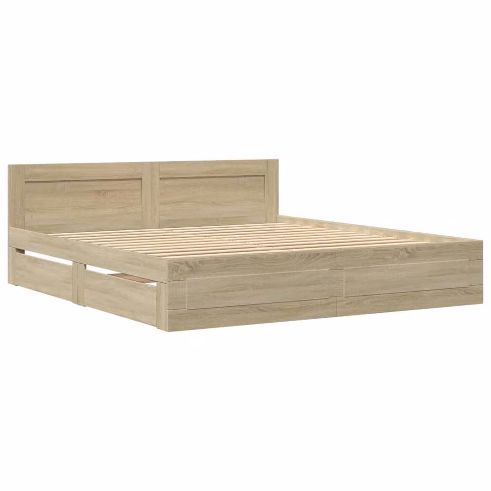 Berkfield Home Bed Frame with Headboard and Drawers in Sonoma Light Oak, 200 x 200 cm – 2
