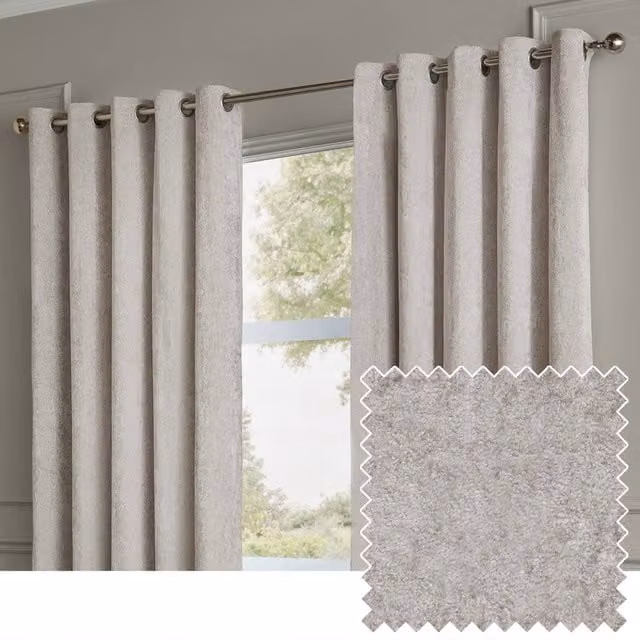 Paoletti Lustre Velvet Eyelet Curtain Pair in Silver, W: 229 cm, H: 229 cm – 1