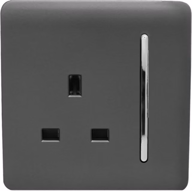 Trendi Switch 1 Gang 13 Amp Flush Switched Plug Socket - Grey