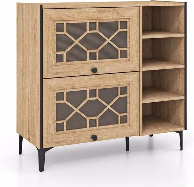 KORVIXA Freestanding Shoe Storage Cabinet in Rustic Oak and Brown, W/D/H: 100 x 100 x 100 cm – 1