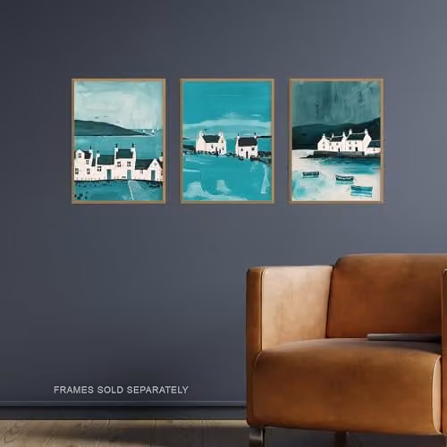 Artery8 Set of 3 Isle of Mull Coastal Wall Art Paper Prints in Petrol Blue – 2