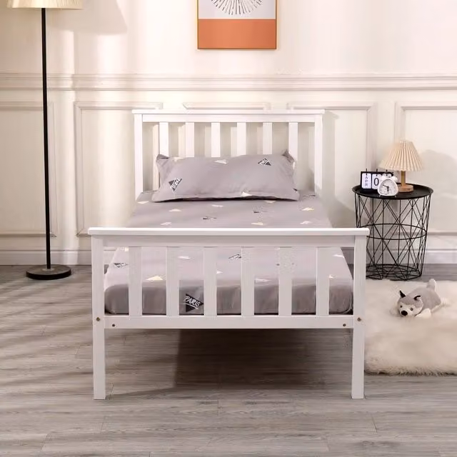EONLION White Shaker Style Solid Pine Single Bed Frame, W/D/H: 90 x 190 cm